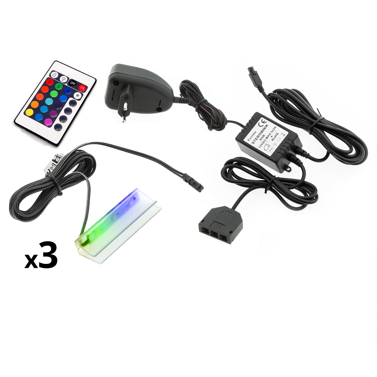 LED osvětlení 3 police - RGB (volba barev)