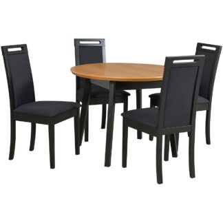 Stůl DS45 dubová dýha / černý + židle DK34 (4 ks) černá / 13B