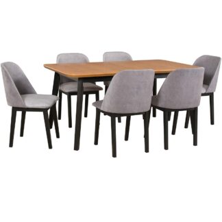 Stůl DS49 dubová dýha / černý + židle DK27 (6 ks) černá / 20B