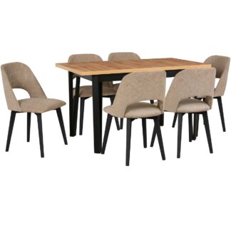 Stůl DS57 wotan laminát / černý + židle DK58 (6 ks) černá / 35A