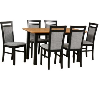 Stůl DS15 dubová dýha / černý + židle DK25 (6 ks) černá / 37A