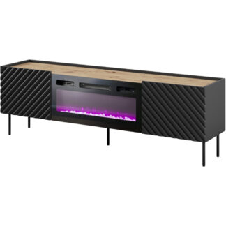 Komoda RTV s krbem INDA EF černá / dub artisan