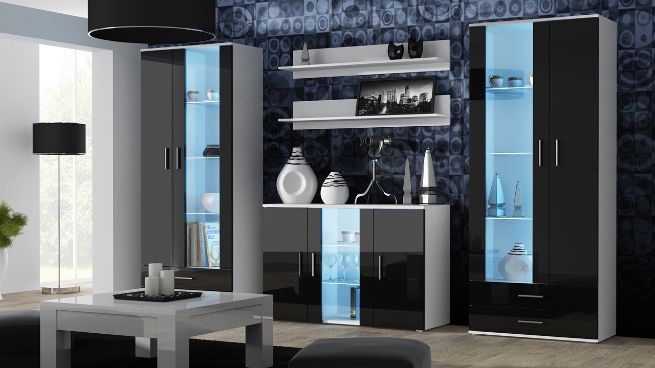 Obývací stěna BRNO 10B bílá / černý lesk