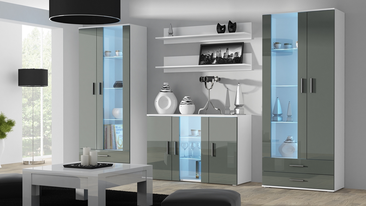 Obývací stěna BRNO 10F bílá / šedý lesk