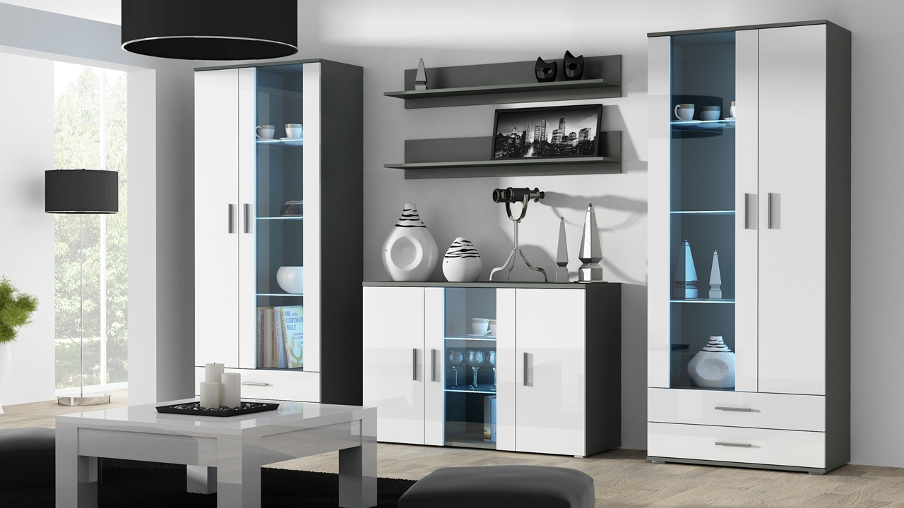 Obývací stěna BRNO 10G šedá / bílý lesk