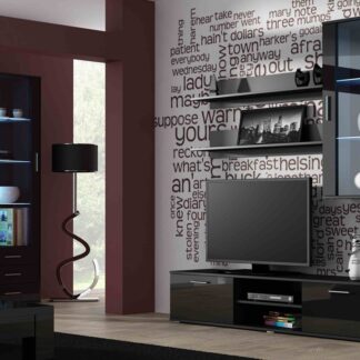 Obývací stěna BRNO 6D černá / černý lesk