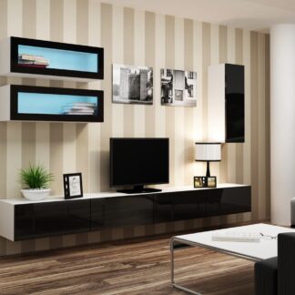 Obývací stěna GOVI 11B bílá / černý lesk