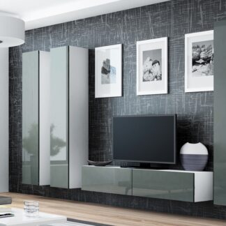 Obývací stěna GOVI GREY 14A bílá / šedý lesk