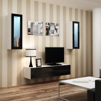 Obývací stěna GOVI 8B bílá / černý lesk