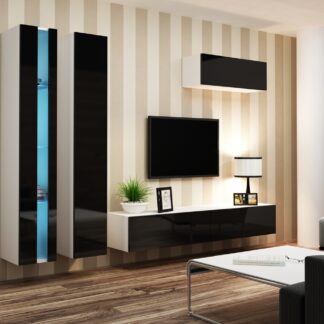 Obývací stěna GOVI NEW 1B bílá / černý lesk