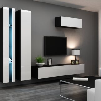 Obývací stěna GOVI NEW 1C černá / bílý lesk