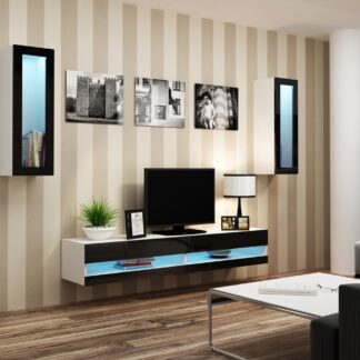 Obývací stěna GOVI NEW 11B bílá / černý lesk