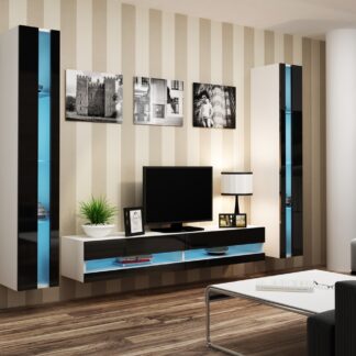 Obývací stěna GOVI NEW 3B bílá / černý lesk