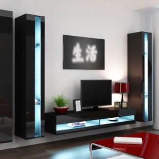 Obývací stěna GOVI NEW 6D černá / černý lesk