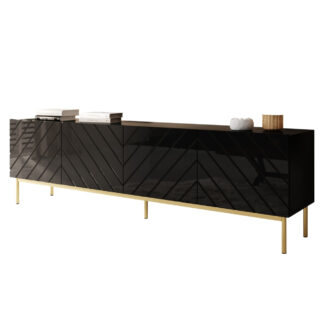 Komoda RTV BETO 200 černá / zlatý rám