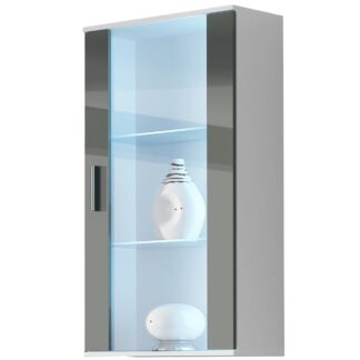 Závěsná vitrína BRNO SH2F bílá / šedý lesk