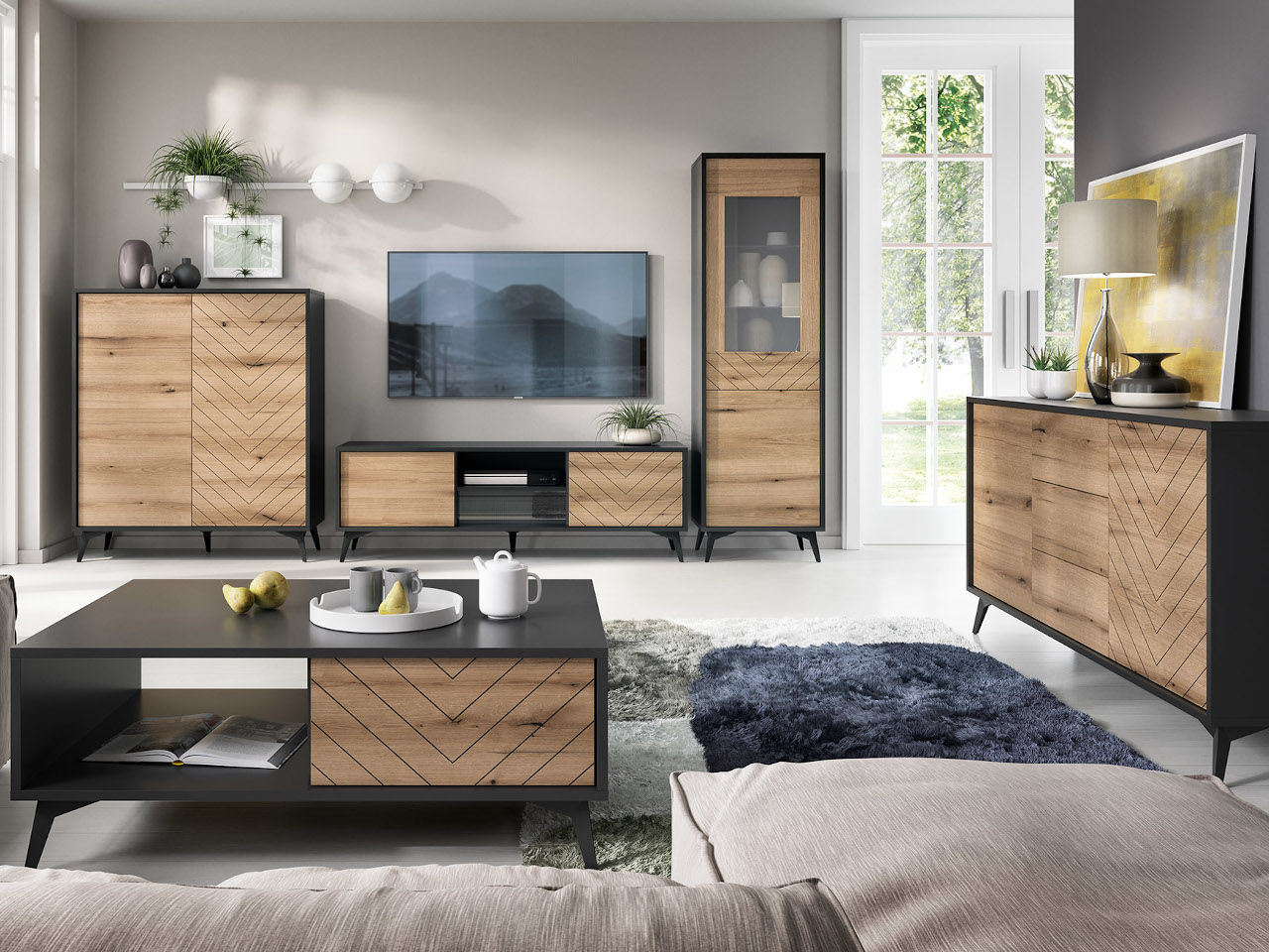 Nábytek do obýváku MONDI 1 černý / dub evoke