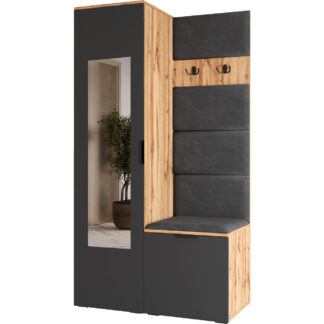 Předsíňová stěna se zrcadlem NELLI 1 dub wotan / šedá pravá