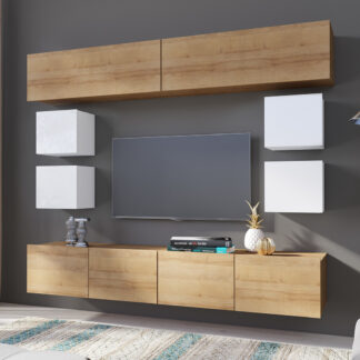 Obývací stěna CALABRIA 10 bílá / dub zlatý
