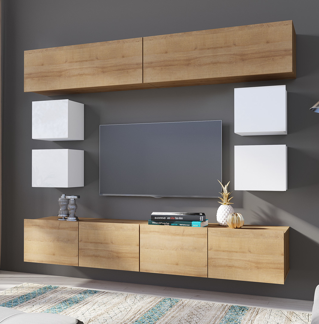 Obývací stěna CALABRIA 10 bílá / dub zlatý