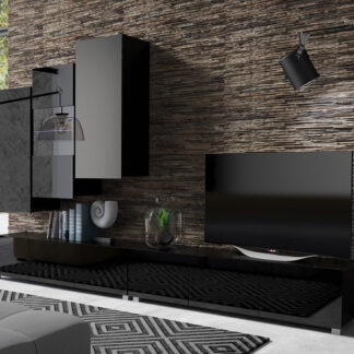Obývací stěna CALABRIA 11 černá / černý lesk
