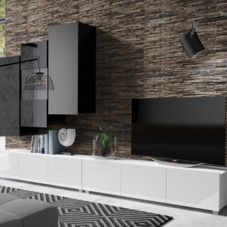 Obývací stěna CALABRIA 11 černá / bílý lesk