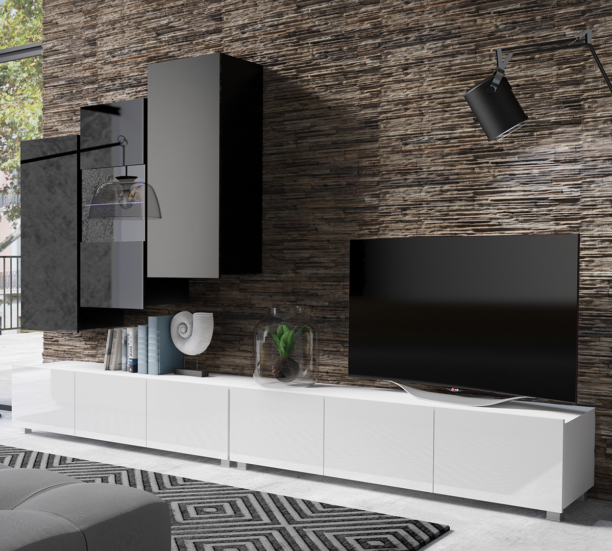 Obývací stěna CALABRIA 11 černá / bílý lesk