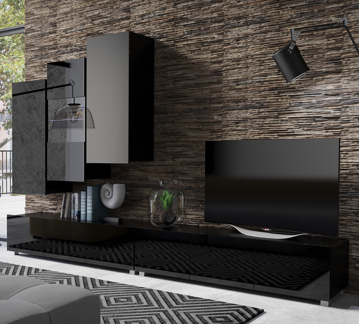 Obývací stěna CALABRIA 11 černá / černý lesk