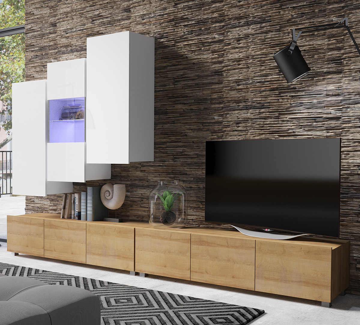 Obývací stěna CALABRIA 11 bílá / dub zlatý