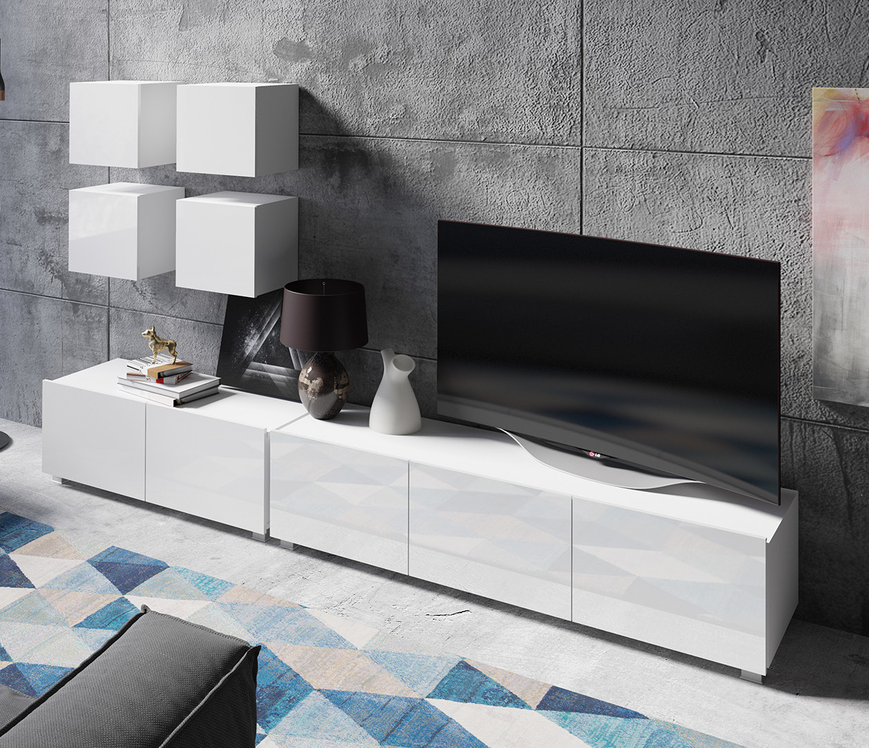 Obývací stěna CALABRIA 12 bílá / bílý lesk