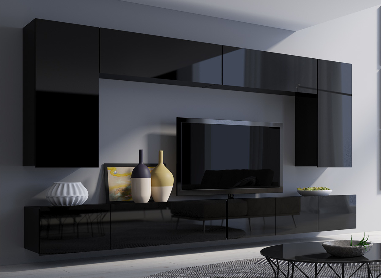 Obývací stěna CALABRIA 15 černá / černý lesk