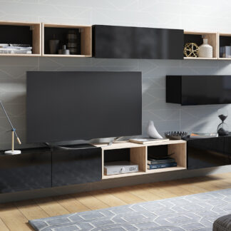 Obývací stěna CALABRIA 26 černá / černý lesk