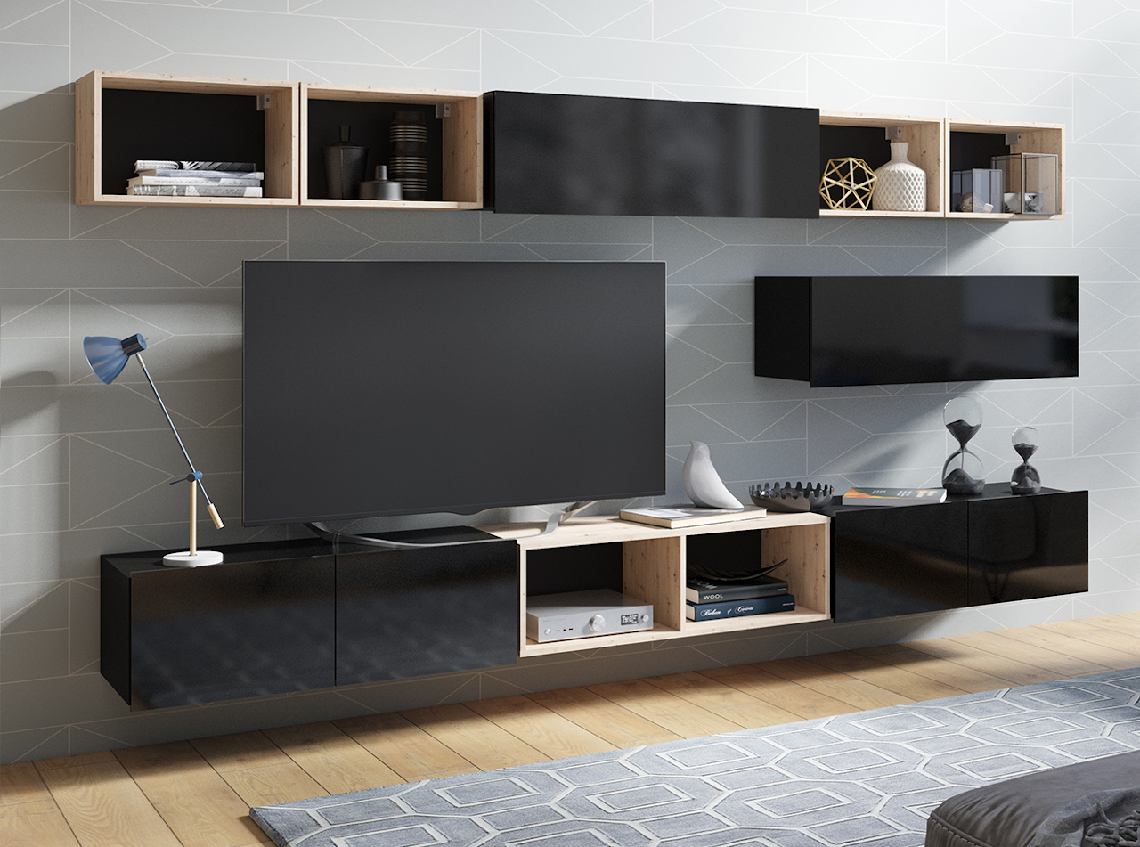 Obývací stěna CALABRIA 26 černá / černý lesk