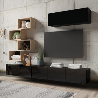 Obývací stěna CALABRIA 29 černá / černý lesk