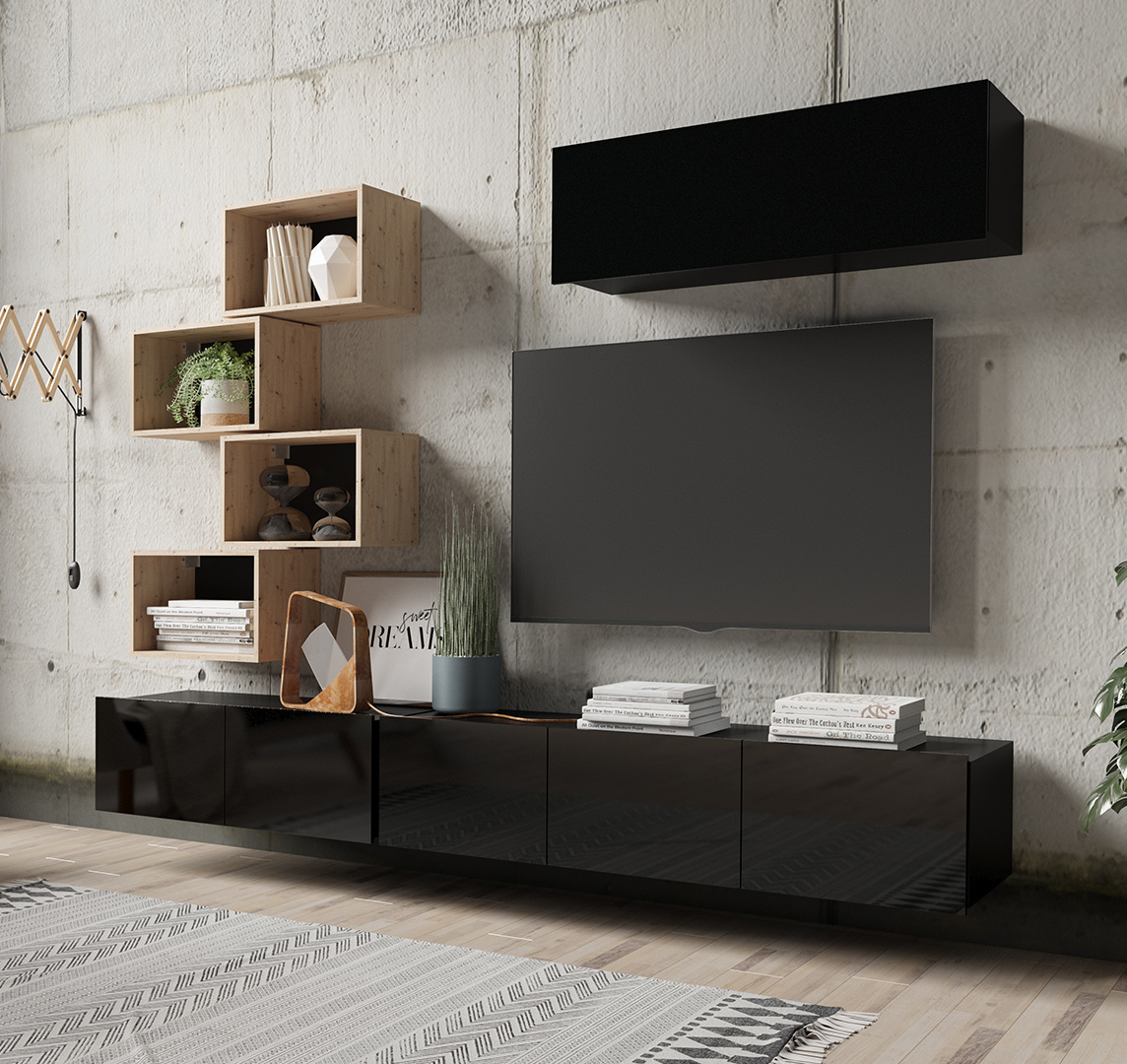 Obývací stěna CALABRIA 29 černá / černý lesk