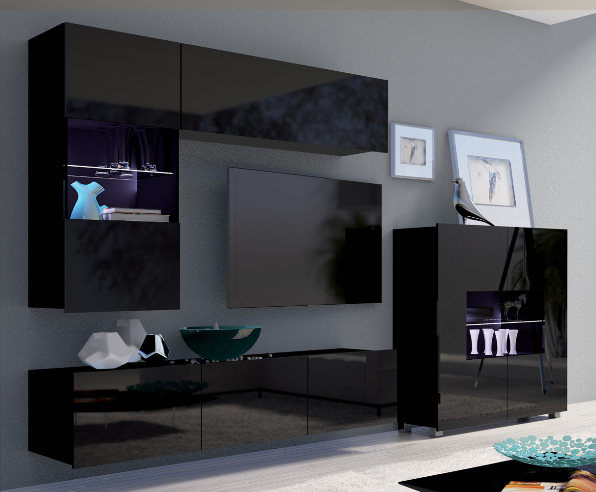 Obývací stěna CALABRIA 3 černá / černý lesk