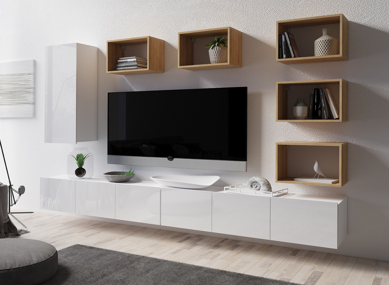 Obývací stěna CALABRIA 37 bílá / bílý lesk