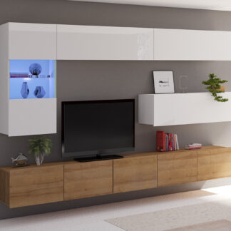 Obývací stěna CALABRIA 4 bílá / dub zlatý