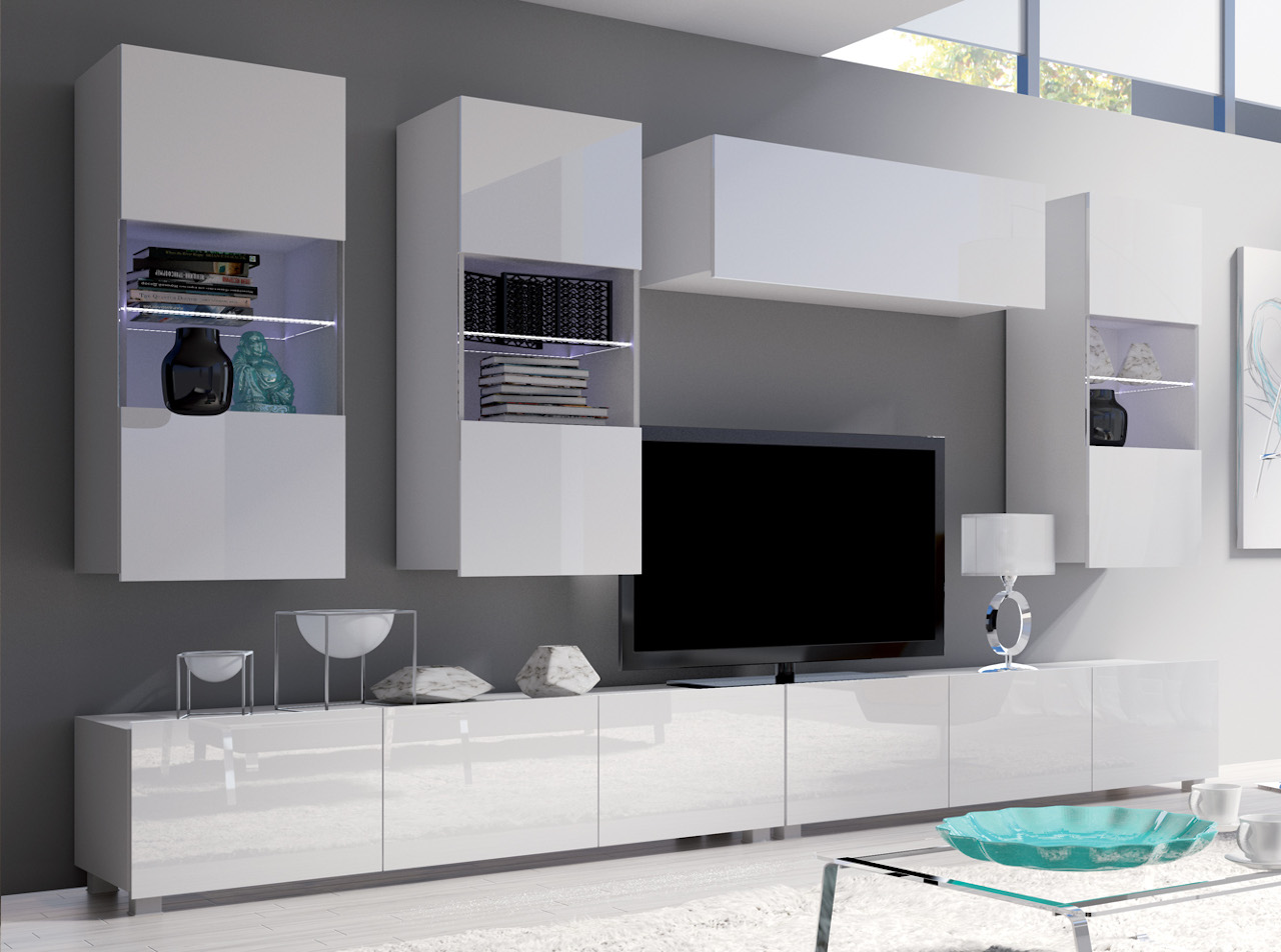 Obývací stěna CALABRIA 5 bílá / bílý lesk