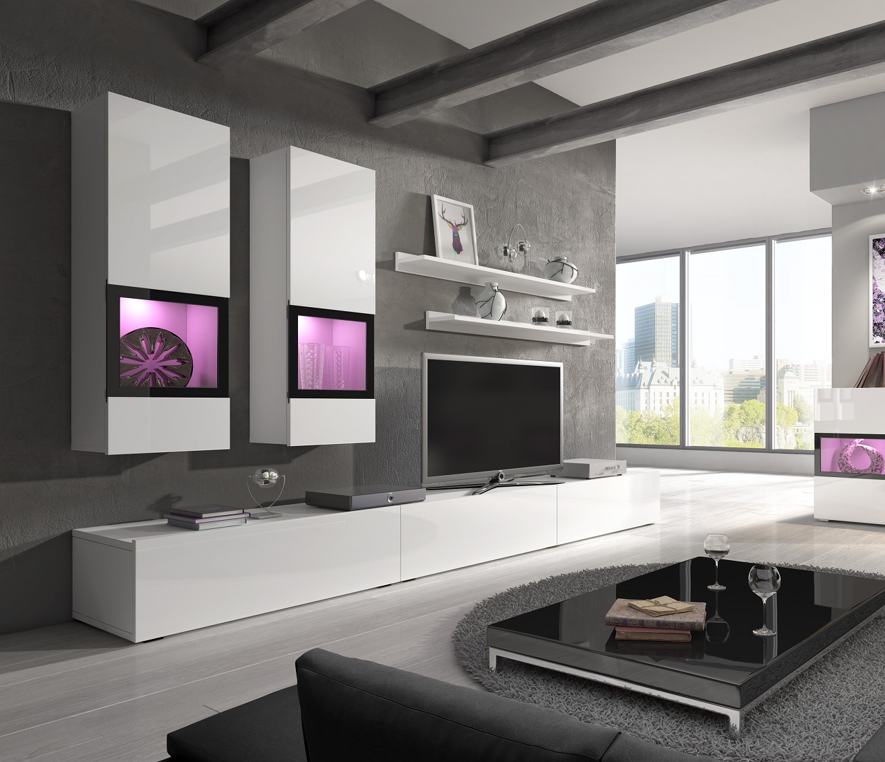 Obývací stěna BORA 10 bílý lesk