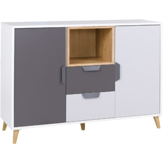 Komoda JOKI JK08 bílá / grafit / šedá