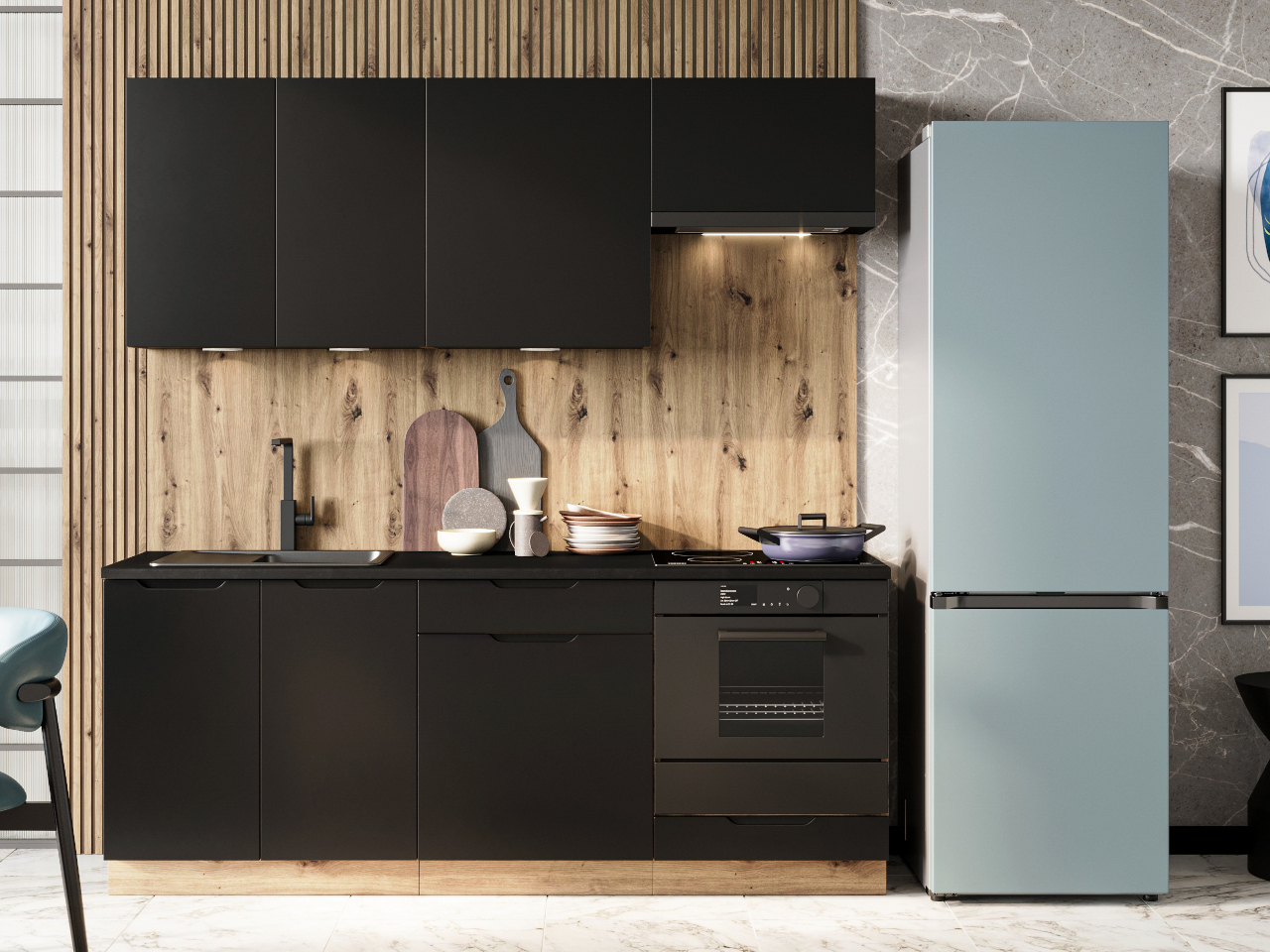 Kuchyně ELLEN 1 dub artisan / černá