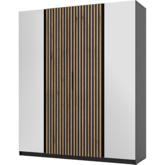 Skříň 200cm se zrcadlem KAYA 14 černá / černá / dub evoke