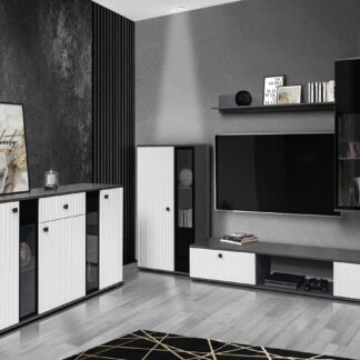 Obývací stěna s komodou FIESTA LAMELY matera / bílá