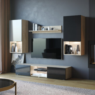 Obývací stěna VERO dub sonoma / černý lesk