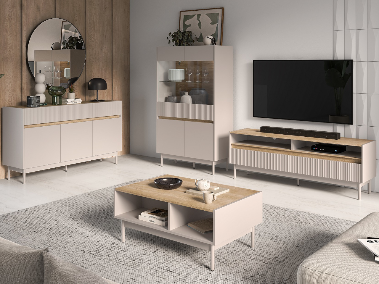 Nábytek do obývacího pokoje ERMITE 1 kašmír / dub cremona