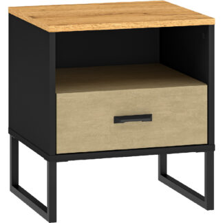 Noční stolek CLINT 08 dub craft zlatý / černý / prémiová ocel