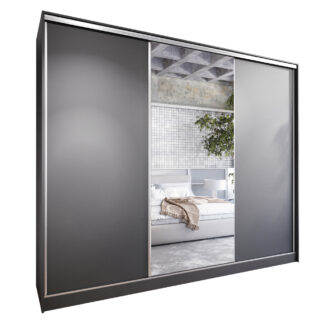 Skříň s posuvnými dveřmi se zrcadlem a zásuvkami CORINA C 250 černá