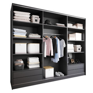 Skříň s posuvnými dveřmi se zrcadlem a zásuvkami GRANO C 250 černá